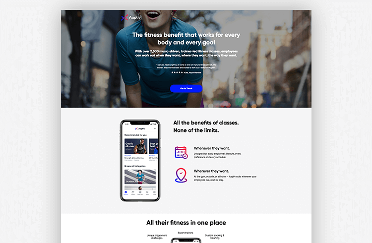 App landing pages: Aaptiv