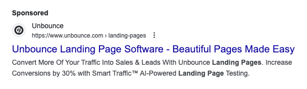 Example of Google Ads copy from Unbounce