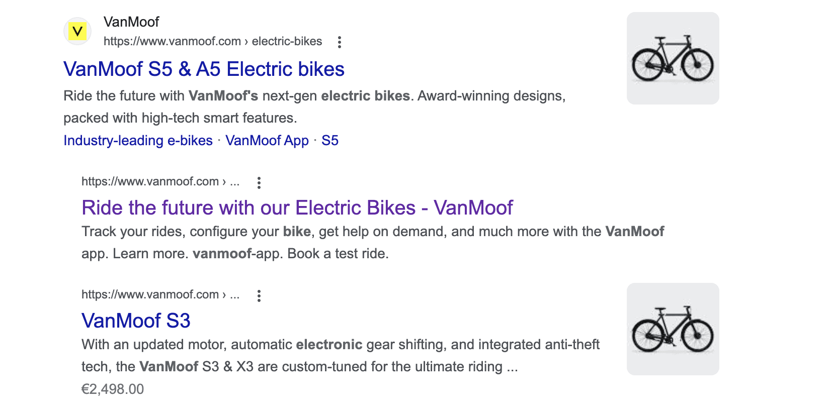 Example of Google Ads copy from VanMoof
