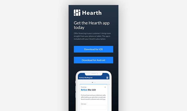 App landing pages: Hearth